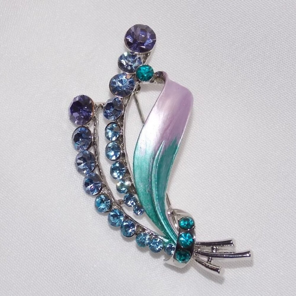 Wonderful Purple and Green Enamel / Crystals Multicolor Brooch Pin